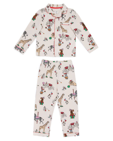 Kids' Organic Cotton Cream Christmas Animals Long Pyjama Set